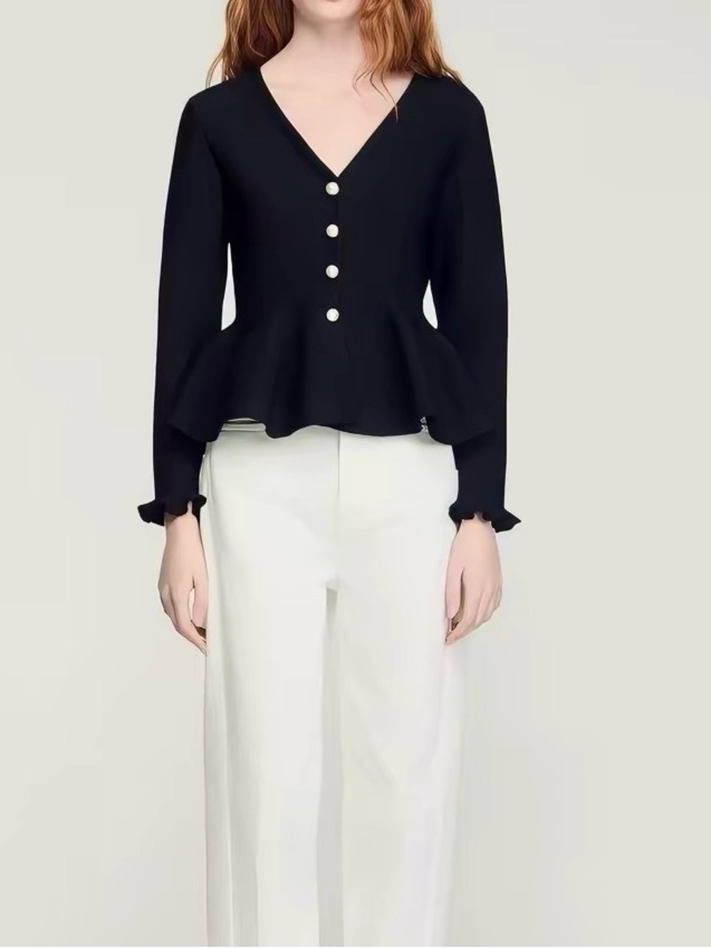 Sandro Peplum cardigan Black V-Neck Peplum Button, XS S M L - Picture 2 of 5
